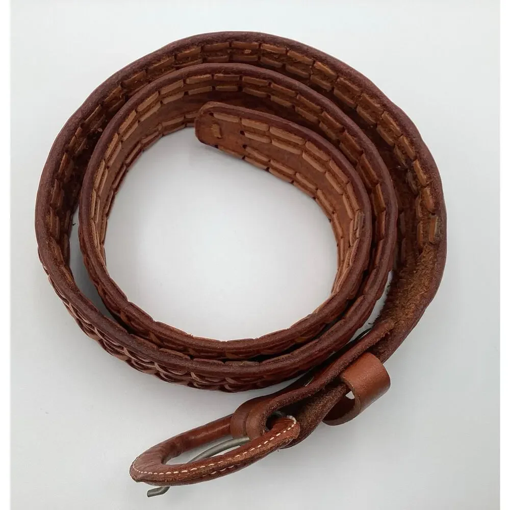 Handcrafted Tooled Leather Boho Belt – Leather Wrapped Buckle – Brown size 36 - Picture 4 of 6